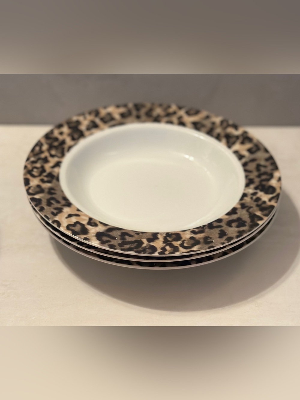 Tienshan Leopard Soup Salad Bowls Rimmed Animal Print 8.5" Set of 3